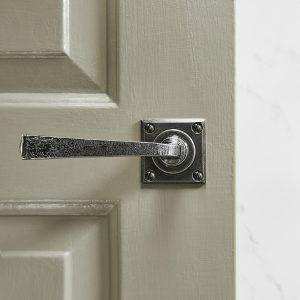 Avon Lever Handles on Square Backplate (Pair) - Pewter