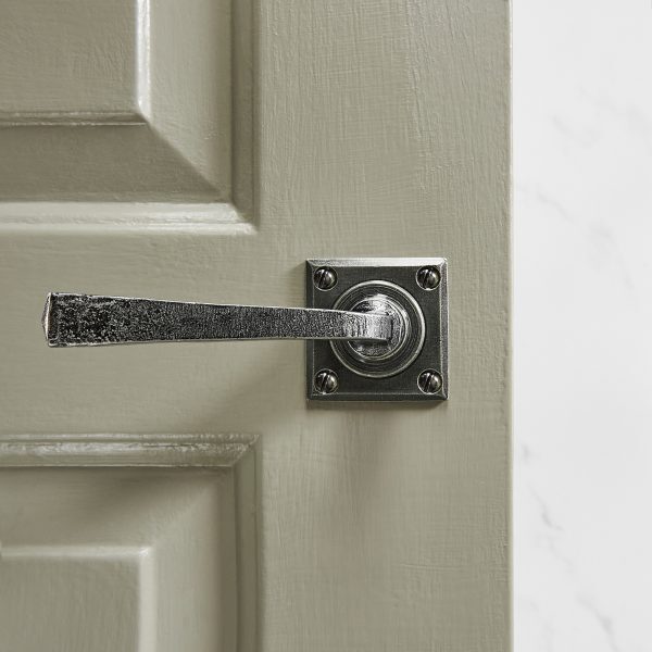 Avon Lever Handles on Square Backplate (Pair) - Pewter