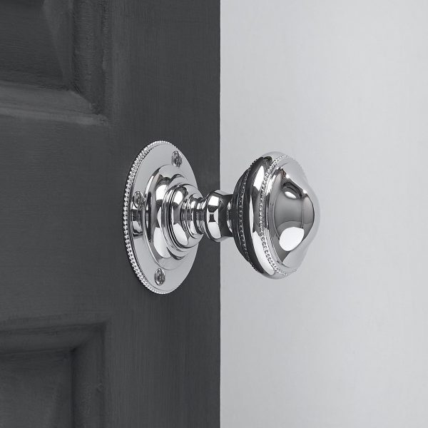 Beaded Edge Regency Door Knobs (Pair) - Polished Chrome