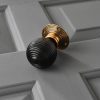 Ebonised Beehive Door Knobs (Pair) - Antique Brass Collar & Rose - Image 3