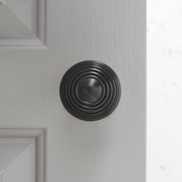 Ebonised Beehive Door Knobs (Pair) - Polished Brass Collar & Rose - Image 3