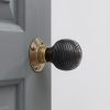 Ebonised Beehive Door Knobs (Pair) - Antique Brass Collar & Rose