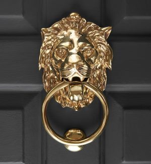 Empire Lions Head Door Knocker - Polished Brass