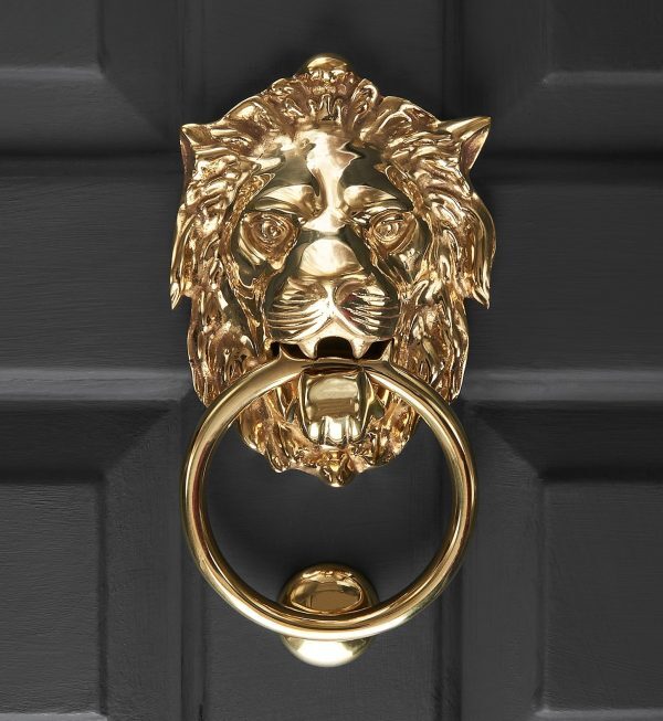 Empire Lions Head Door Knocker - Polished Brass