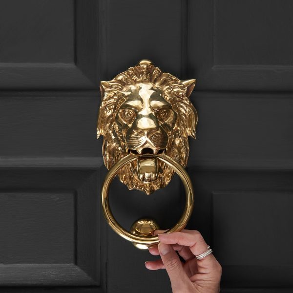 Empire Lions Head Door Knocker - Polished Brass - Image 2