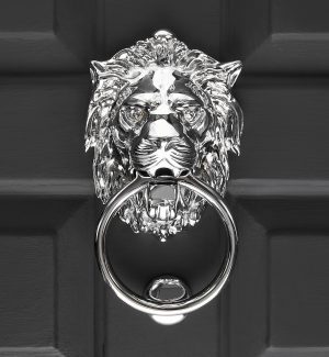 Empire Lions Head Door Knocker - Polished Nickel