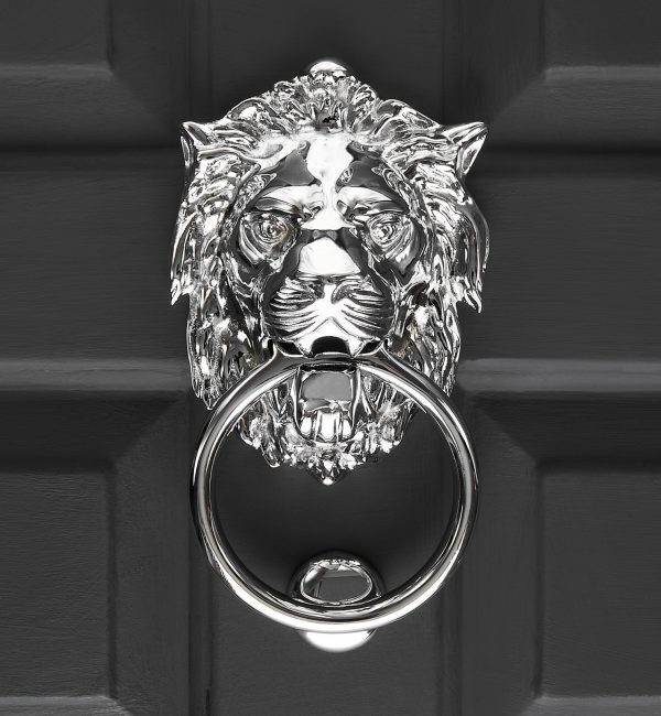 Empire Lions Head Door Knocker - Polished Nickel