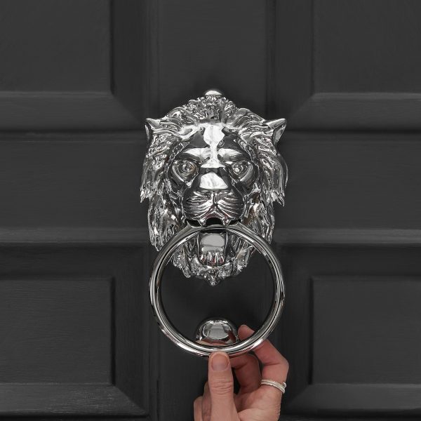 Empire Lions Head Door Knocker - Polished Nickel - Image 2