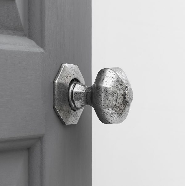 Hand Forged Octagonal Door Knobs (Pair) - Pewter