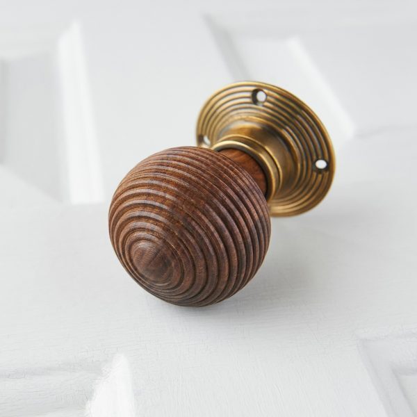 Rosewood Beehive Door Knobs (Pair) - Aged Brass Collar & Rose - Image 3