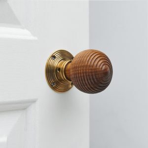 Rosewood Beehive Door Knobs (Pair) - Aged Brass Collar & Rose