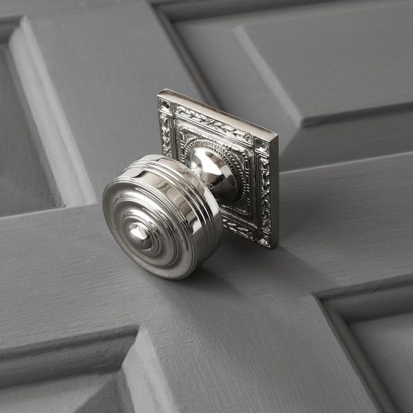 Georgian Decorated Rose Door Knobs (Pair) - Nickel - Image 3