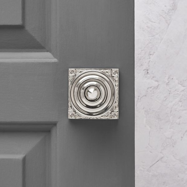 Georgian Decorated Rose Door Knobs (Pair) - Nickel - Image 2
