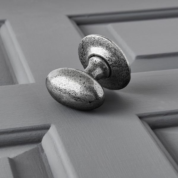 Hand Forged Oval Door Knobs (Pair) - Pewter - Image 3