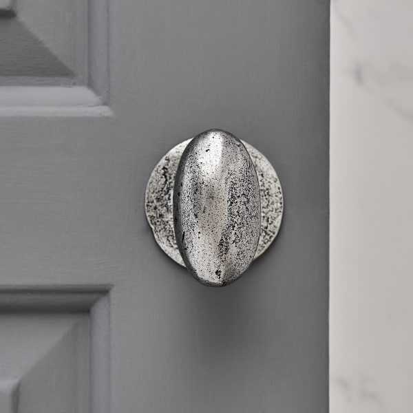 Hand Forged Oval Door Knobs (Pair) - Pewter - Image 2