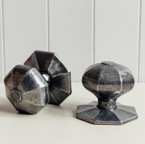 Hand Forged Octagonal Large Door Knobs (Pair) - Pewter - Image 3