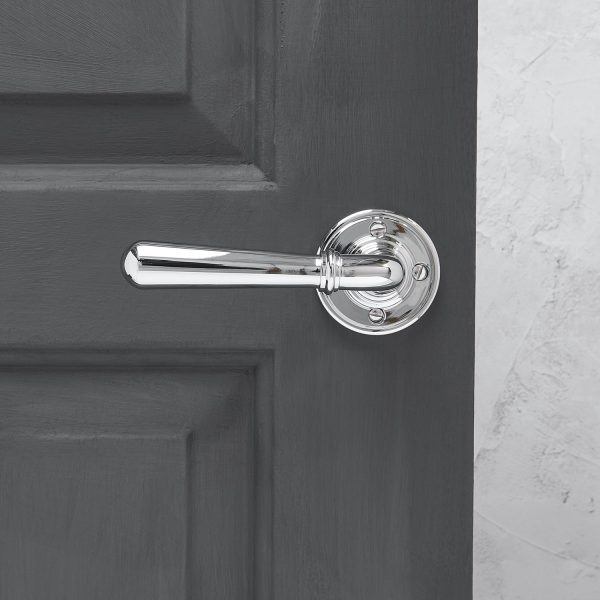 Newbury Lever on Rose (Pair) - Polished Chrome
