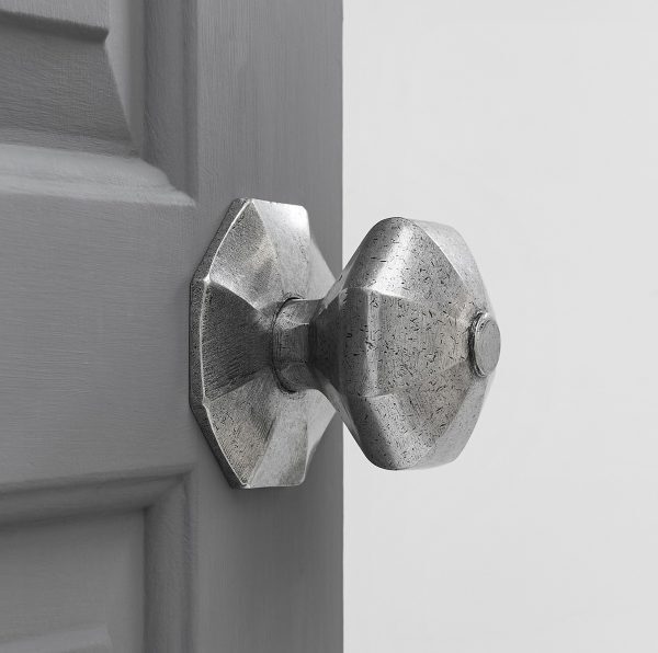 Hand Forged Octagonal Large Door Knobs (Pair) - Pewter