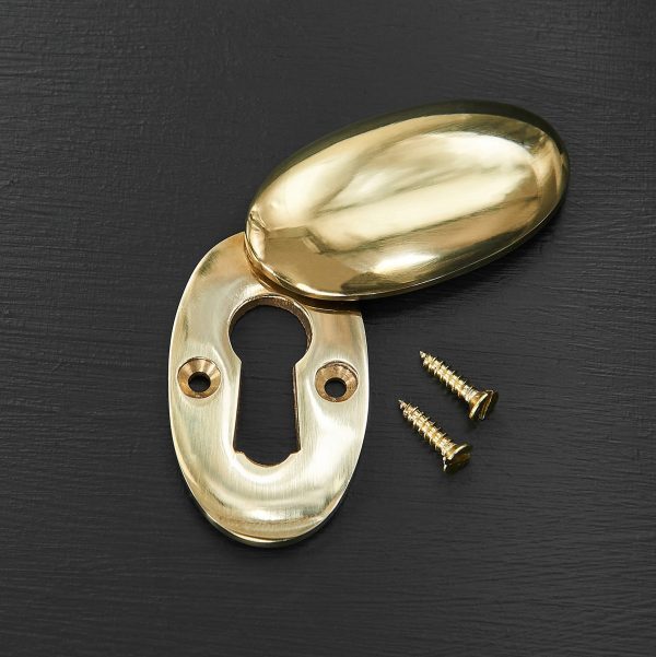 Period Oval Escutcheon & Cover - Polished Brass - Image 2
