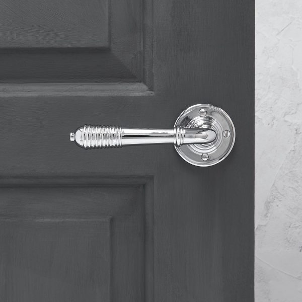 Reeded Lever on Rose (Pair) - Polished Chrome