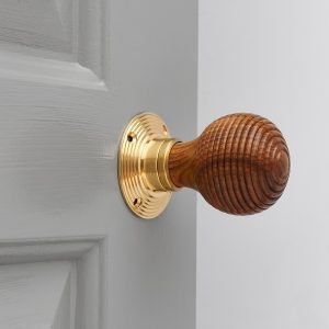 Rosewood Beehive Knobs (Pair) - Polished Brass Collar & Rose