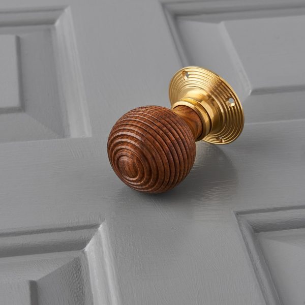 Rosewood Beehive Knobs (Pair) - Polished Brass Collar & Rose - Image 3