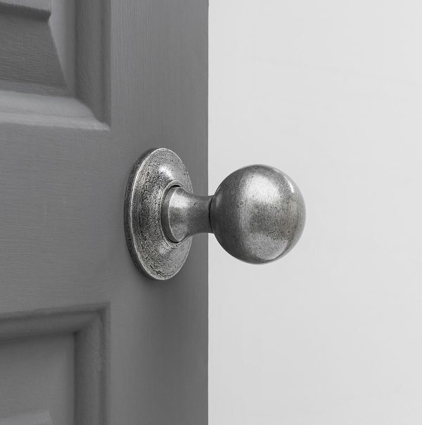 Hand Forged Round Door Knobs (Pair) - Pewter