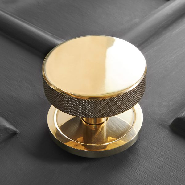 knurled centre door knob polished brass