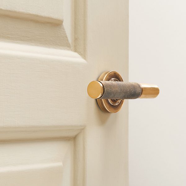 knurled lever handle aged brass