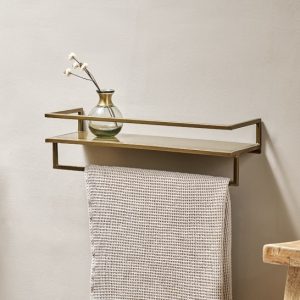 brass shelf with towel rail