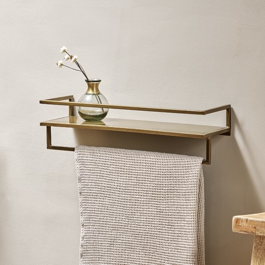 brass shelf with towel rail