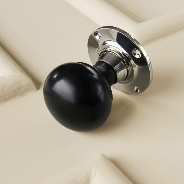 ebony cottage door knobs (pair) nickel collar & rose