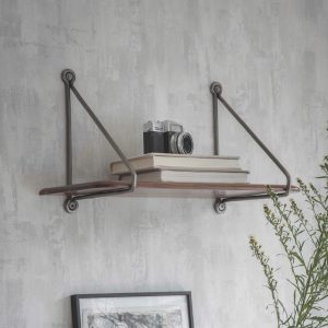 wooden shelf with brass brackets (small) walnut