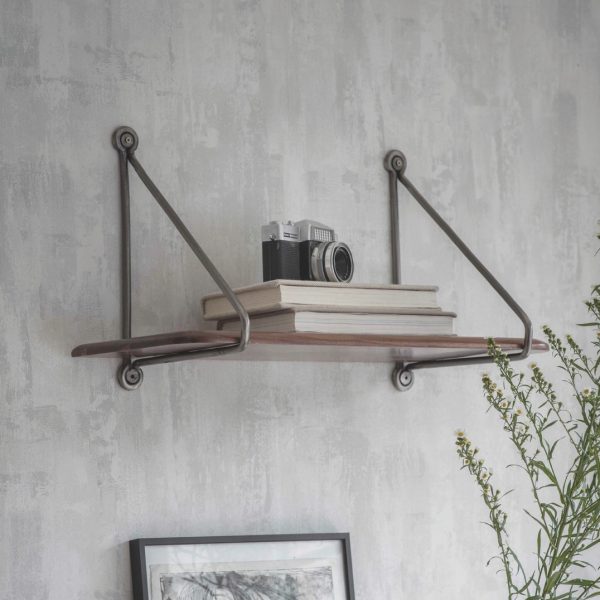 wooden shelf with brass brackets (small) walnut