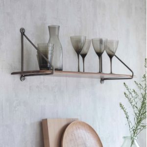 wooden shelf with brass brackets (large) walnut