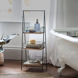 mango wood and iron storage caddy