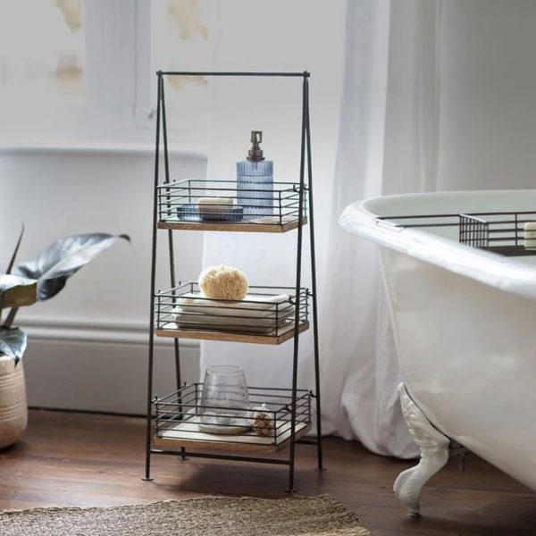mango wood and iron storage caddy