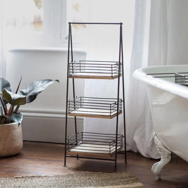 mango wood and iron storage caddy