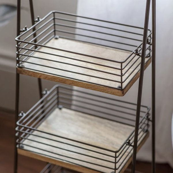 mango wood and iron storage caddy