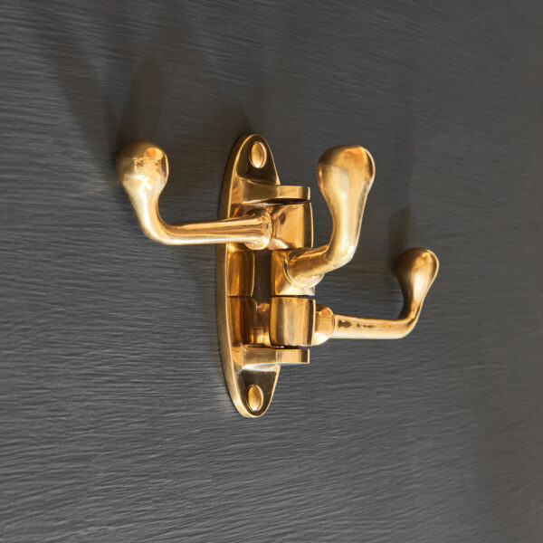 victorian triple swivel hook polished brass