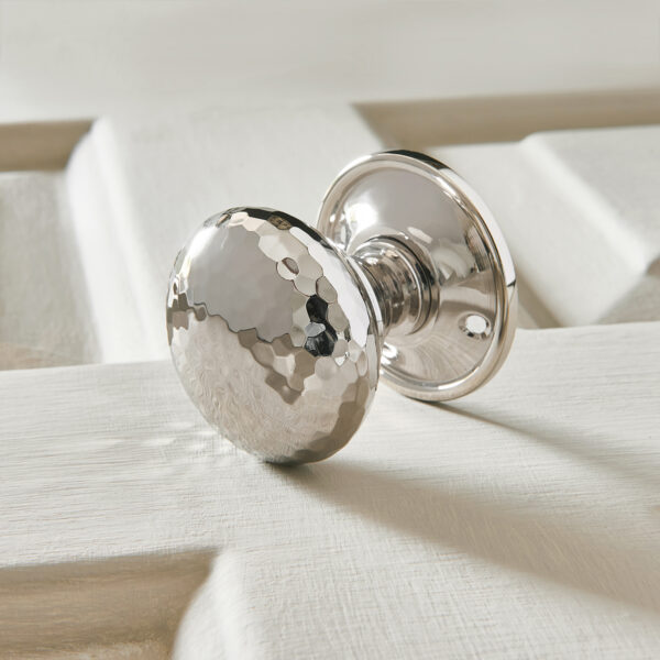 hammered cottage mortice/rim door knobs (pair) polished nickel