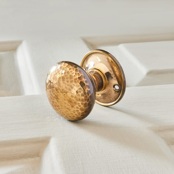 hammered cottage door knobs (pair) aged brass
