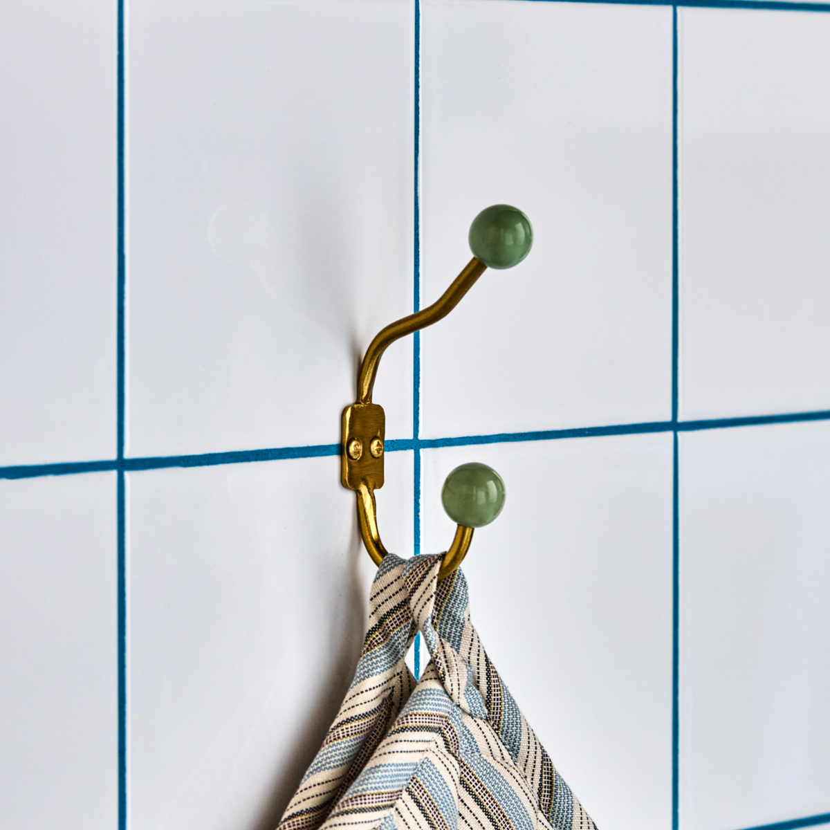 ball hooks aqua & brass (set of 2)