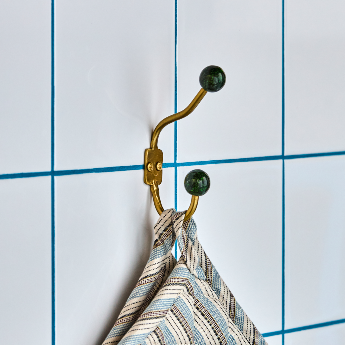 ball hooks aqua & brass (set of 2)