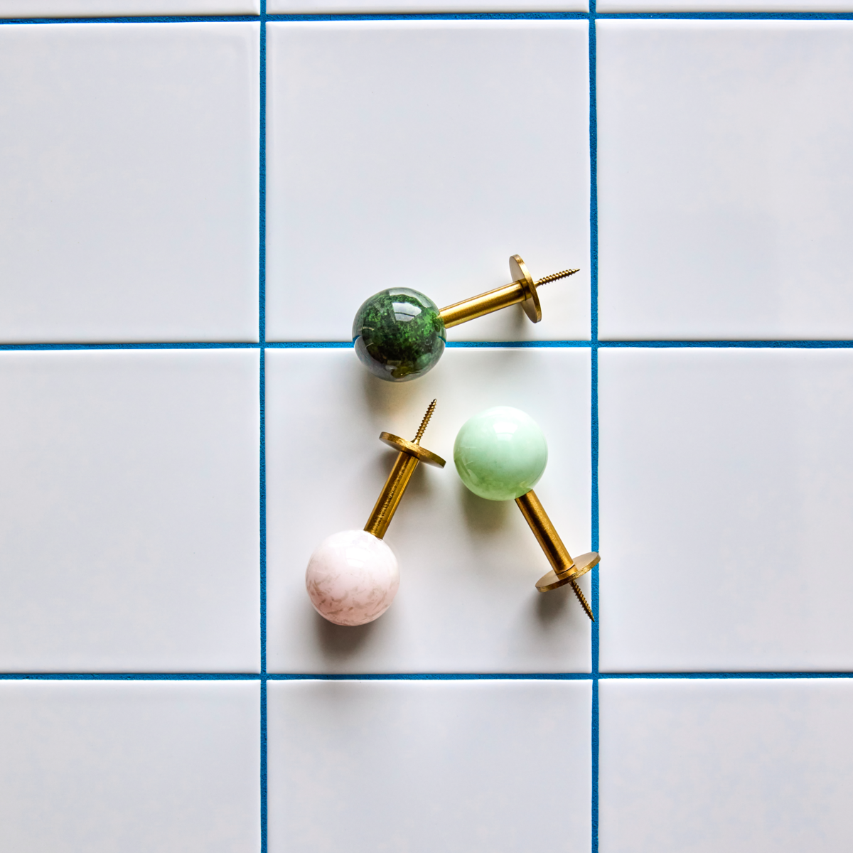 ball hooks aqua & brass (set of 2 small)