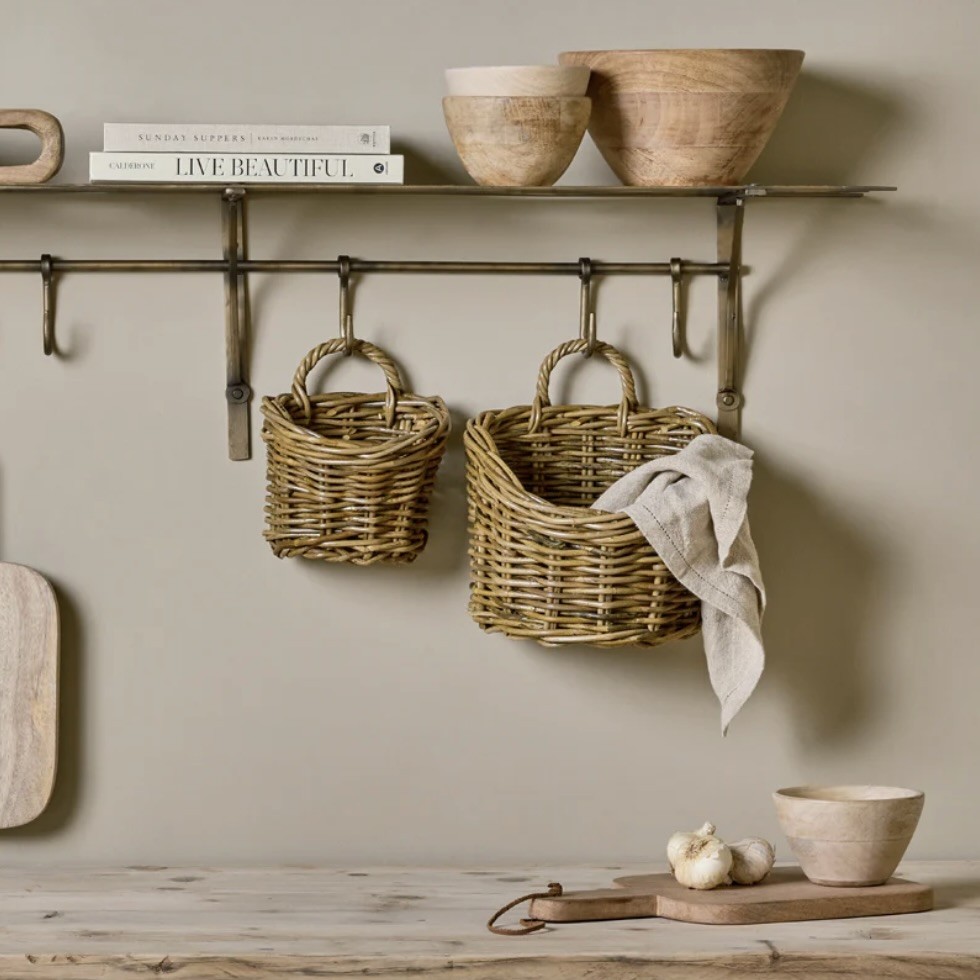 antique brass storage shelf
