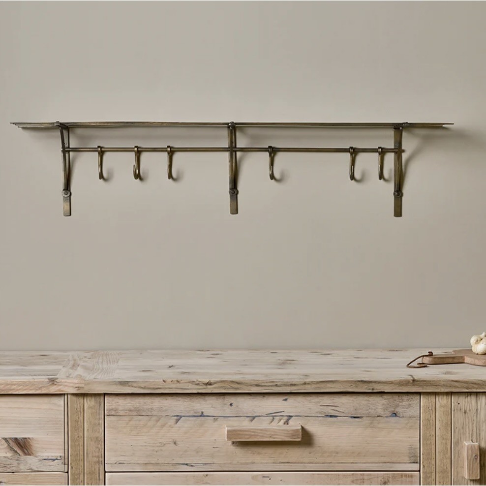 antique brass storage shelf