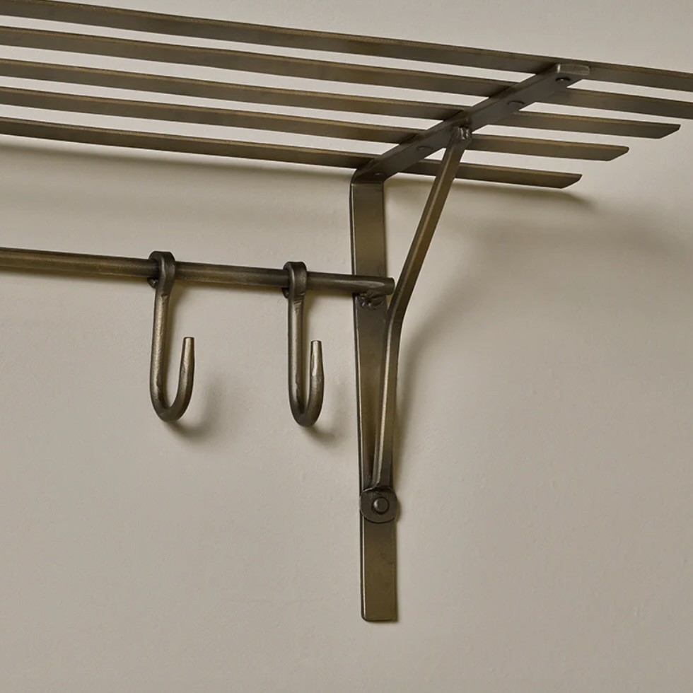 antique brass storage shelf