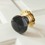 black porcelain door knobs (pair) polished brass collar & rose