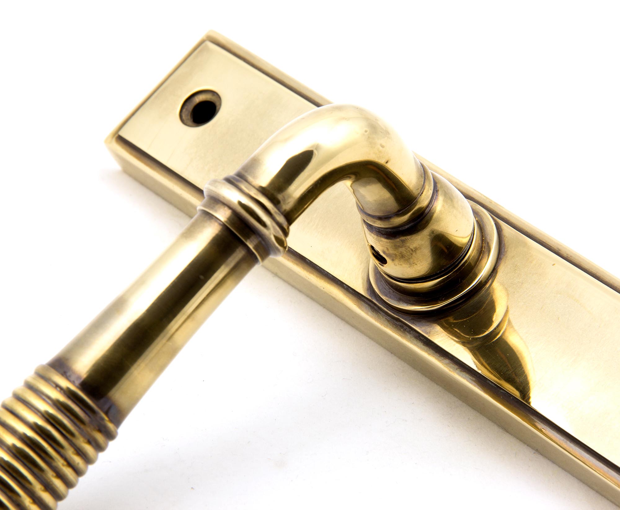 aged brass reeded slimline lever espag. lock set